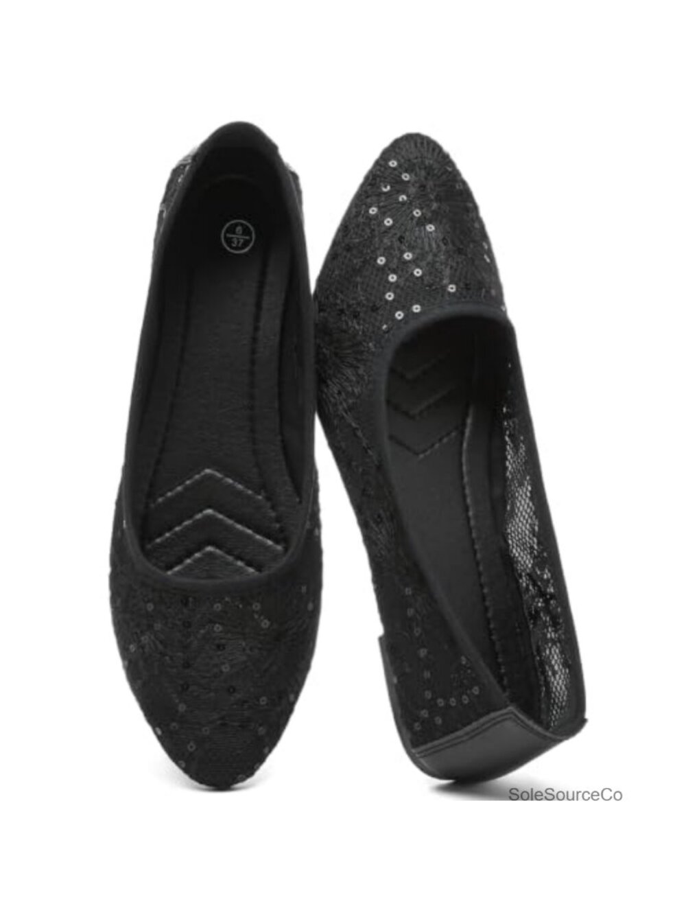 Women's Lace Ballet Flats Breathable Mesh Slip-on Memory Foam Pointed Toe Dress